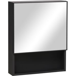 kleankin Armoire miroir meuble salle de bain en acier inoxydable avec porte et étagère de rangement ouverte 46 x 13,5 x 58 cm noir   Aosom France