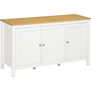 HOMCOM Buffet meuble de rangement avec 3 portes 2 étagères réglables plateau aspect bois clair 120 x 40 x 70 cm blanc