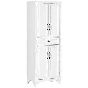 HOMCOM Buffet haut armoire de cuisine 4 portes 2 placards et 1 tiroir central hauteur 170 cm avec étagère réglable blanc