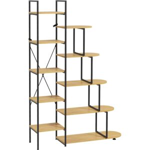 HOMCOM Étagère bibliothèque style industriel en escalier  5 niveaux structure en acier 111,5 x 32 x 170 cm noir et couleur bois   Aosom France