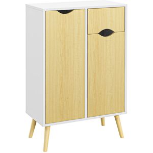 HOMCOM Buffet sur pied meuble de rangement scandinave 2 portes 1 tiroir 58 x 30 x 91 cm naturel blanc