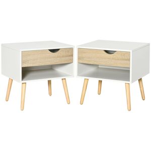 HOMCOM Lot de 2 Tables de Nuit tiroir Niche Design Moderne Panneau de Particules Classe E1 Pieds en Bois Massif 50 x 39 x 51 cm