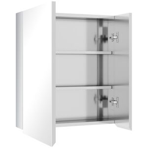 kleankin Armoire miroir de salle de bain en acier inoxydable armoire murale 2 portes et 3 compartiments intérieurs 54 x 13 x 60 cm argent