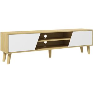 HOMCOM Meuble TV pour télévision jusqu'à 65 pouces design scandinave 2 portes 2 niches avec passe-câbles 150 x 30 x 42 cm  Aosom France