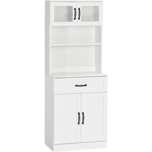 HOMCOM Buffet haut armoire de cuisine 2 portes vitrées étagère tiroir et placard double porte 60 x 38 x 161 cm blanc