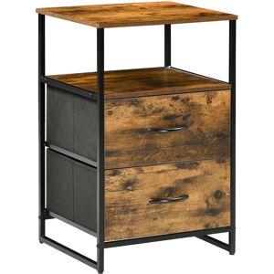 HOMCOM Table de Chevet avec 2 Tiroirs Tissus Meuble de Rangement Style Industriel Commode 2 tiroirs - 45 x 40 x 70,5 cm - Bois et métal