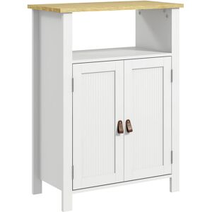 kleankin Meuble bas de salle de bain meuble multi-rangements grande niche placard double porte blanc et naturel