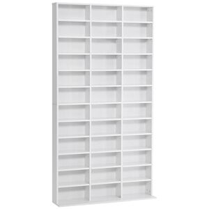 HOMCOM Étagère Rangement CD/DVD Meuble de Rangement pour 1116 CDs 33 Compartiments réglables en Hauteur Blanc   Aosom France