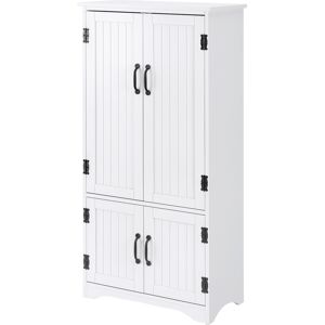 HOMCOM Armoire de cuisine contemporaine multi-rangements 2 placards 3 étagères MDF panneaux particules blanc