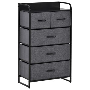 HOMCOM Commode en tissu meuble de rangement 5 tiroirs pliables noir 58 x 29 x 99 cm