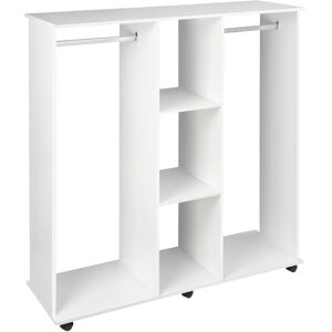 HOMCOM Armoire penderie Meuble de Rangement Mobile 6 roulettes 120L x 40l x 128H cm Panneau de Particules Blanc