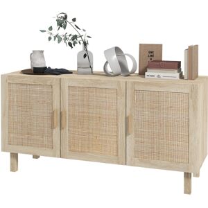 HOMCOM Buffet Meuble de Rangement Placard 3 Portes avec étagère réglable Effet cannage Style bohème - 136 x 41 x 70 cm