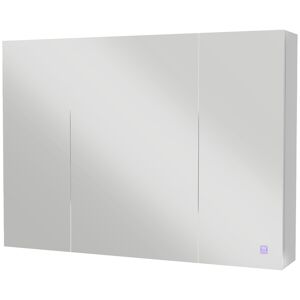 kleankin Armoire murale miroir avec éclairage LED de Salle de Bain 2 en 1, meuble 3 portes,  dim. 90L x 15l x 65H cm