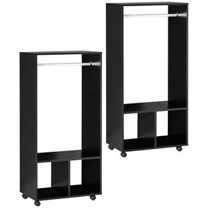 HOMCOM Lot de 2 portants à vêtements penderie mobile avec roulettes 2 niches + Grand Espace penderie en bois noir