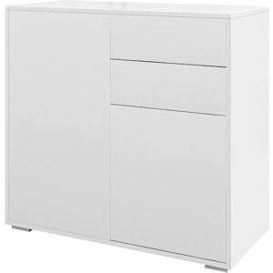 HOMCOM Commode Buffet Meuble de Rangement 2 tiroirs 2 Portes avec étagère 79 x 36 x 74 cm Blanc brillant