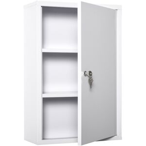 Kleankin Armoire à pharmacie armoire médicaments murale 2 étagères 3 niveaux porte verrouillable avec 2 clés en métal 40 x 18 x 60 cm blanc