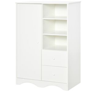 HOMCOM Meuble de rangement commode placard avec porte 2 tiroirs 5 étagères réglables  pour chambre salon design contemporain blanc