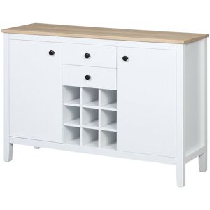 HOMCOM Buffet meuble de rangement avec 2 tiroirs, 2 portes étagères réglables et porte-bouteilles pour 9 bouteilles, 110 x 35 x 75 cm, blanc