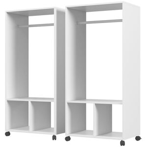 HOMCOM Lot de 2 portants à vêtements penderie mobile avec roulettes 2 niches + Grand Espace penderie en bois Blanc