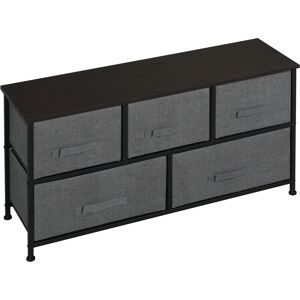 HOMCOM Commode meuble de rangement 100 x 30 x 54 cm 5 tiroirs non-tissés gris foncé structure acier noir aspect bois