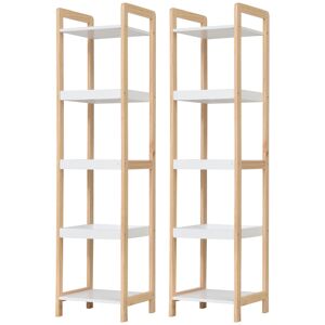 HOMCOM Lot de 2 étagères en bambou de salle de bain étagère Debout 6 paniers + 4 étagères dim. 32L x 30l x 130H cm Beige Blanc