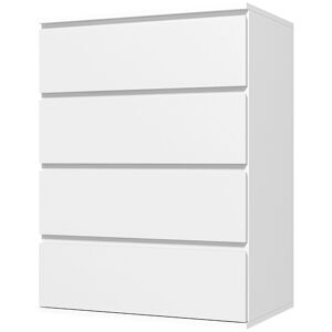 HOMCOM Commode 4 tiroirs meuble de rangement sans poignées design minimaliste 60 x 40 x 80 cm blanc
