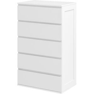 HOMCOM Commode 5 tiroirs meuble de rangement sans poignées design minimaliste 60 x 38 x 100 cm blanc