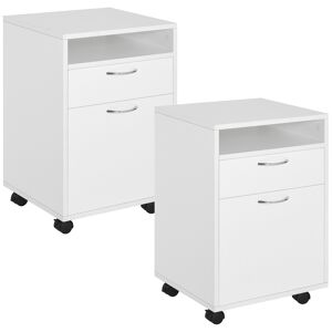 HOMCOM Lot de 2 caissons de bureau rangement de bureau sur roulettes tiroir placard niche panneaux particules blanc