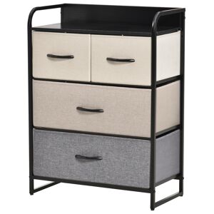 HOMCOM Meuble de rangement chiffonnier 4 tiroirs multirangement MDF lin métal 58 x 29 x 78,5 cm noir gris écru beige