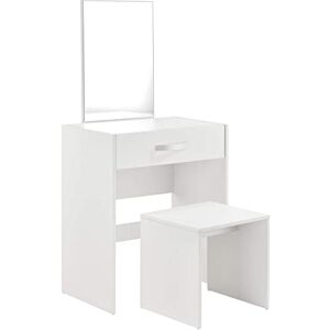 [en.casa] Coiffeuse avec Miroir Tiroir Tabouret Commode de Coiffure Panneaux de Particules Mélaminés 132 x 63 x 39 cm Blanc - Publicité