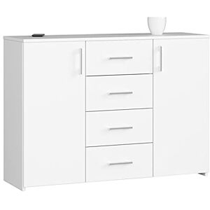 AKORD Commode 4 Tiroirs et 2 étagères avec Portes K45   L110 x H80 x P35 cm   Moderne Bahut Meubles de Salon TV   Buffet Salle a Manger Chambre   Poids 43 kg - Publicité