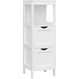 VASAGLE Meuble de Salle de Bain sur Pied Meuble de Rangement Table de Chevet Armoire d’Angle avec 2 tiroirs Blanc BBC42WT - Publicité