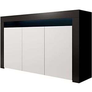 MB Muebles Bonitos Buffet Bahut Meuble de Salon Salle à Manger Rialta   Largeur 155cm x Hauteur 91,5cm x Profondeur 37cm   Meuble en Mélamine Mate LED   Couleur Noir et Blanc - Publicité