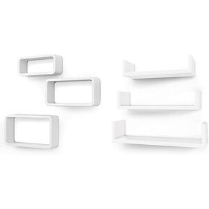 SONGMICS Murales, Lot de 3, Étagères Suspendues, Tablettes Flottantes, pour Chambre, Salon, Cuisine, Capacité de Charge 15 kg, Longueur 34, 39 et 44 cm, Blanc LWS97W & Étagères Murales, Lot de 3 - Publicité