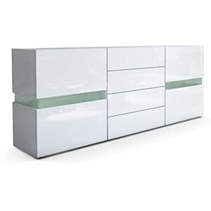 Vladon Sideboard Flow, Blanc Haute Brillance/Blanc Haute Brillance Commode Moderne avec vitrage Ambient Light pour Votre Espace de Vie (177 x 75 x 39 cm) - Publicité