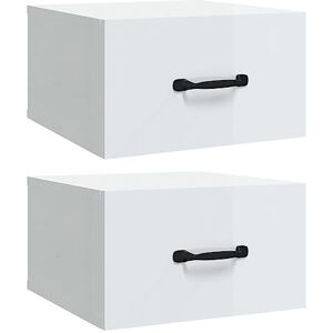 vidaXL 2X Tables de Chevet Murales Tables de Nuit Armoires de Chevet Armoires de Lit Meubles de Chambre à Coucher Intérieur Blanc Brillant 35x35x20 cm - Publicité