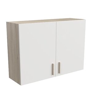 Demeyere Meuble Haut de Cuisine Modulable 2 Portes Cuisine Complete ‟Origan” – Coloris Blanc Mat & Chêne 100 x 30 x 70 cm - Publicité