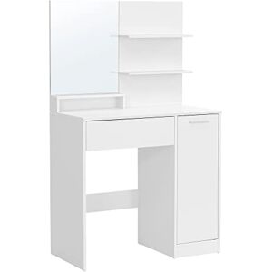 VASAGLE Coiffeuse avec Miroir, 1 tiroir, 2 étagères, Armoire de Rangement, Organisateur de Maquillage, Blanc RDT119W01 - Publicité