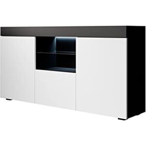 MB Muebles Bonitos Buffet Bahut Moderne   Largeur 135 x Hauteur 73 x Profondeur 34 cm   Meuble en Mélamine avec éclairage LED   Couleur Noir et Blanc Mate   Modèle Sefora - Publicité