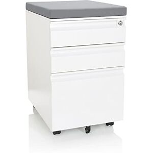 hjh OFFICE 743020 Caisson à roulettes avec Coussin d'assise Color OS Acier Blanc/Gris Armoire à roulettes avec dossiers Suspendus A4, verrouillable - Publicité