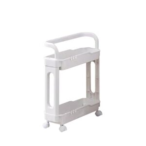 HAQMG Chariot de Rangement Salle de Bain Desserte À roulettes Cuisine Support Desserte, Petit Meuble de Rangement for Cuisine, Salle de Bain, Chambre À Coucher Bureau (Color : 2 Tier White) - Publicité