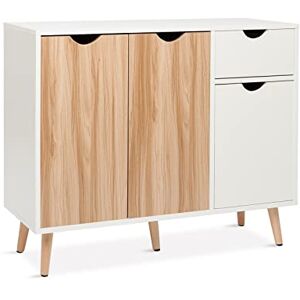 Mondeer - Buffet Meuble de Rangement, 3 Portes 1 Tiroir, Convient pour Salon Cuisine Salle à Manger, Chêne et Blanc 90 x 30 x 73 cm - Publicité