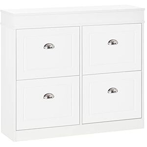 HOMCOM Armoire à Chaussures Meuble à Chaussures Rangement dim. 98L x 24l x 83H cm 4 Portes abattantes Double Niveau MDF Blanc - Publicité