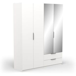 Demeyere Armoire Dressing avec Miroirs & Penderie Moderne 4 Portes 5 Etagères 2 Tiroirs – Coloris Blanc Mat-157, Bois d'ingénierie, Gris, 157,3 x 51,1 x 203 cm - Publicité