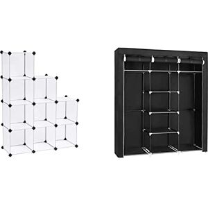 SONGMICS Armoire à chaussures en plastique, Étagère, Meuble de rangement, 9 Cubes ouverts, Dimensions : 93 x 123 x 31 cm, Semi-transparent LPC115S & Armoire de rangement Penderie Noir 175 x 150 x 45cm - Publicité