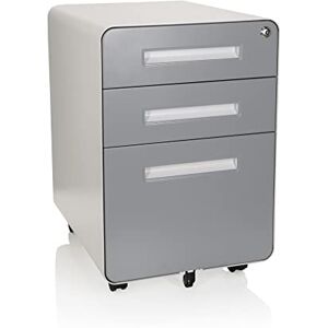 hjh OFFICE 743016 Caisson à roulettes Color Plus I Acier Blanc/Gris Armoire à tiroirs avec roulettes, dossiers Suspendus A4, verrouillable - Publicité