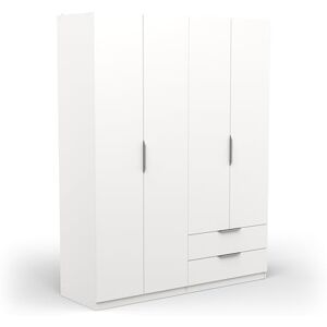 Demeyere Armoire Dressing avec Penderie Moderne 4 Portes 5 Etagères 2 Tiroirs – Coloris Blanc Mat-157, Bois d'ingénierie, Gris, 157,3 x 51,1 x 203 cm - Publicité