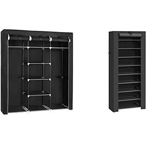 SONGMICS Armoire de Rangement Penderie Noir 175x150x45 cm & Armoire étagères à Chaussures 10 Couches avec Housse 27 Paires de Chaussures Rangement Pratique en Toile avec Zip Couleur Noir 58x28x160cm - Publicité