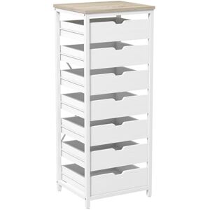 HOMCOM Commode à 7 tiroirs Meuble de Rangement Style Contemporain avec Cadre en Acier et poignées découpées pour Chambre à Coucher, Salon, dim. 40L x 35l x 100H cm Blanc - Publicité