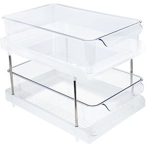 DOITOOL Support cosmétique plateaux en plastique organisateur de table rack de stockage de bureau étagère de bureau tiroir Boîte de rangement double étagère Support de fournitures étudiant - Publicité